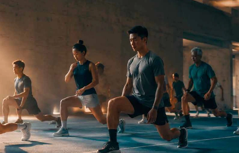 A team working through lunges together